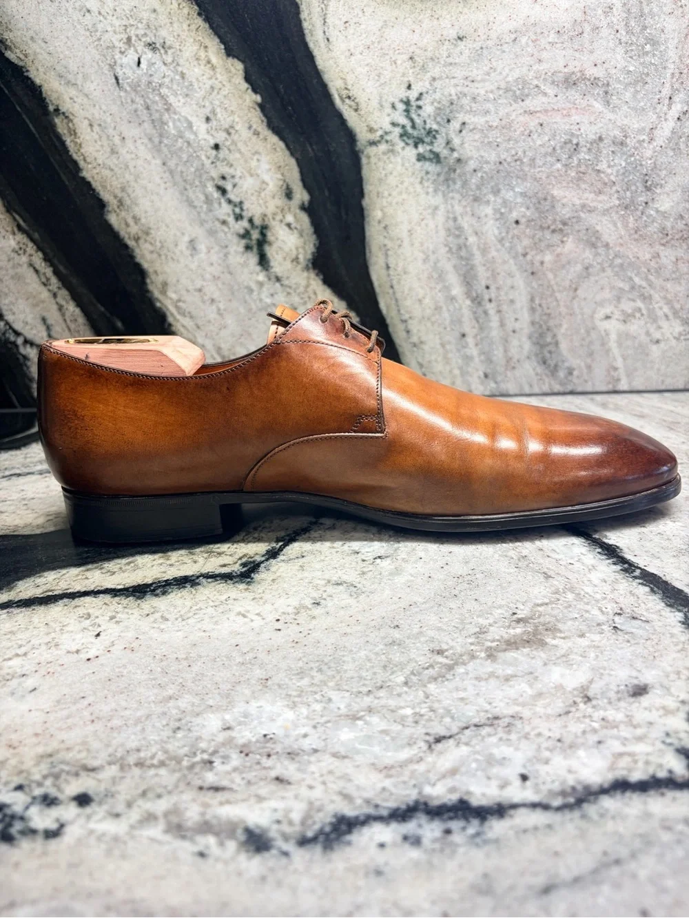 Santoni Goodyear Brown Cognac Leather Derby Shoes UK 8.5 US 9.5 Italy